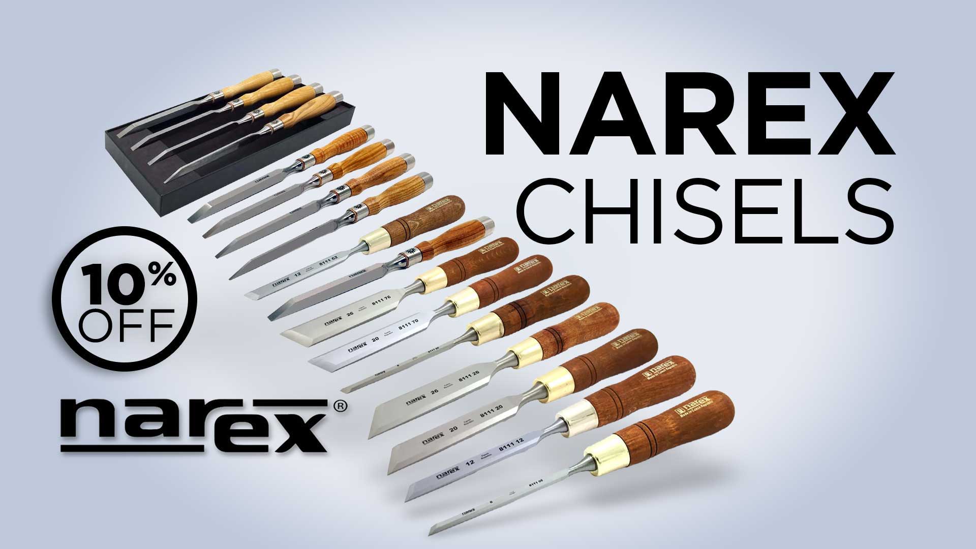 NAREX chisels on display with a 10% off promotion.