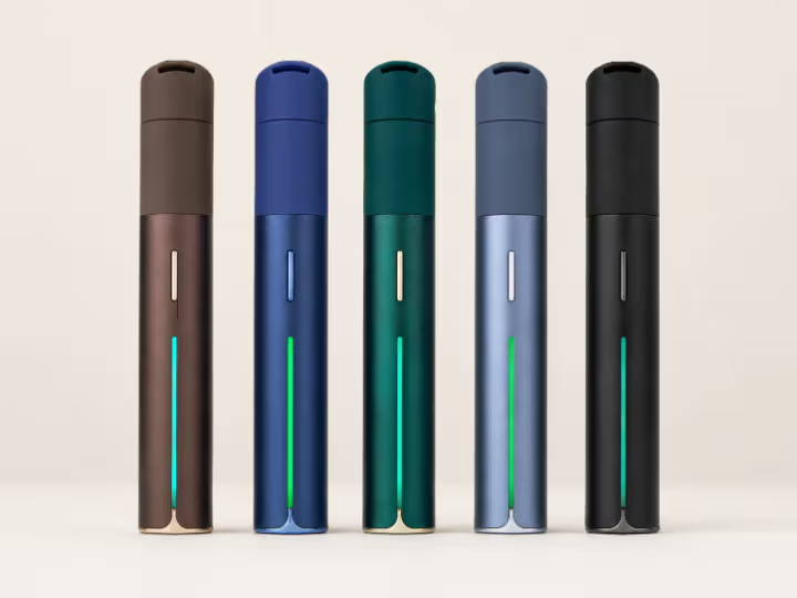 Mix of all 5 colours of the Puffco Pivot on a grey backround featured in Canada
