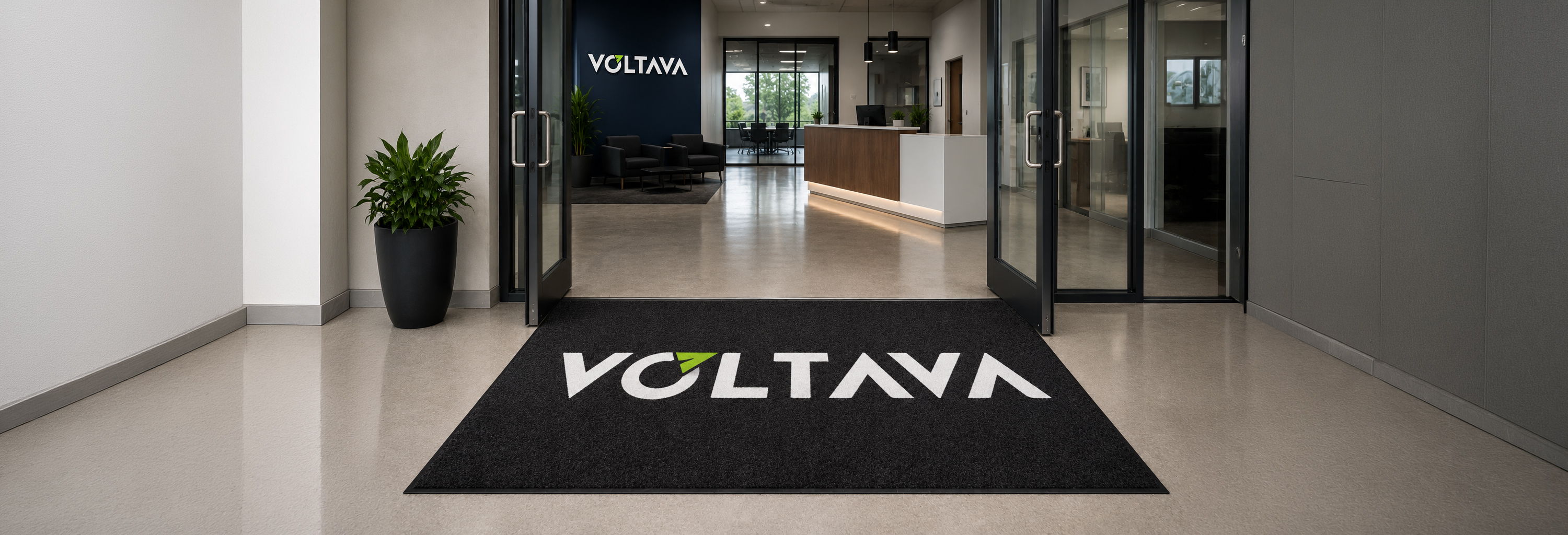 Custom logo floor grabber high-traffic mat with Voltava logo.