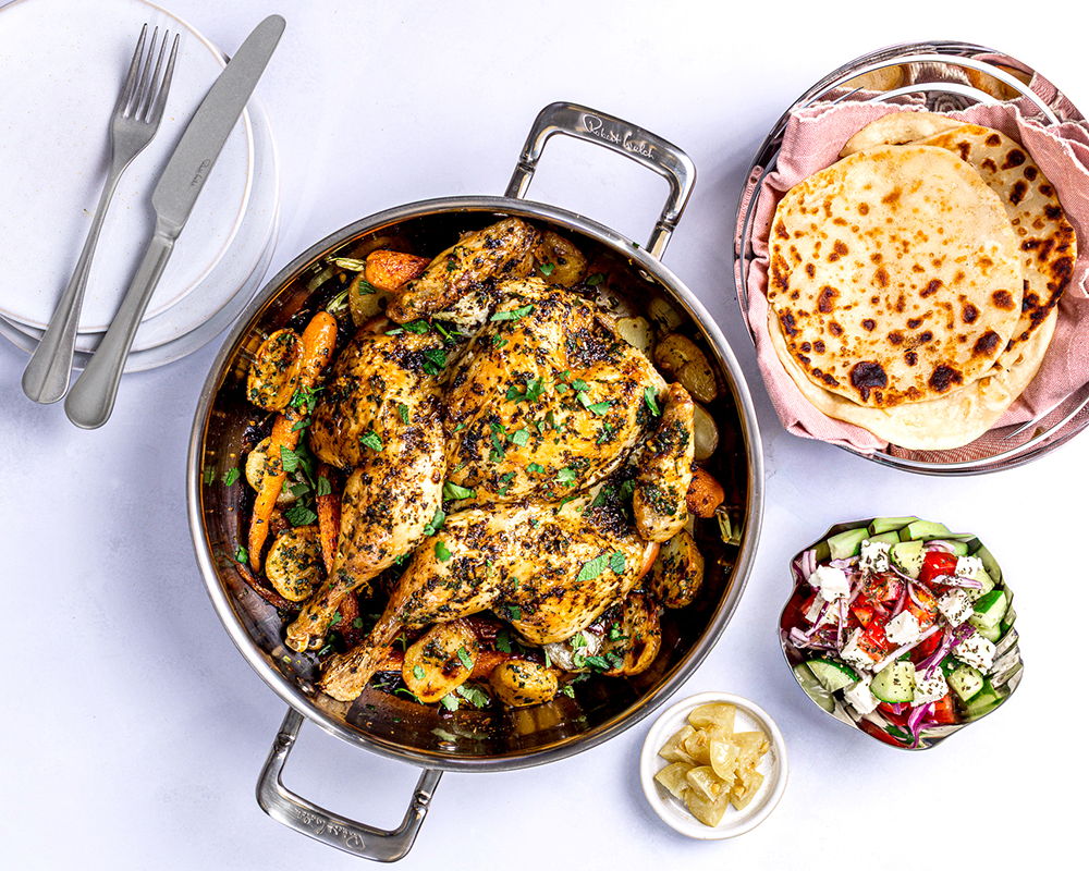 Spatchcock Chicken with Chermoula and Homemade Flatbreads