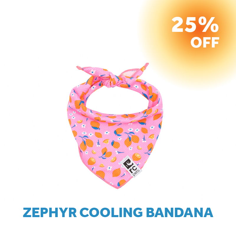 Pink cooling bandana with a floral design, 25% off promotion.