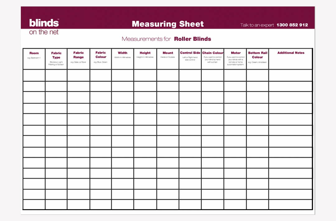 Download measuring sheets