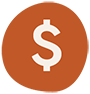Dollar sign icon in orange  circle