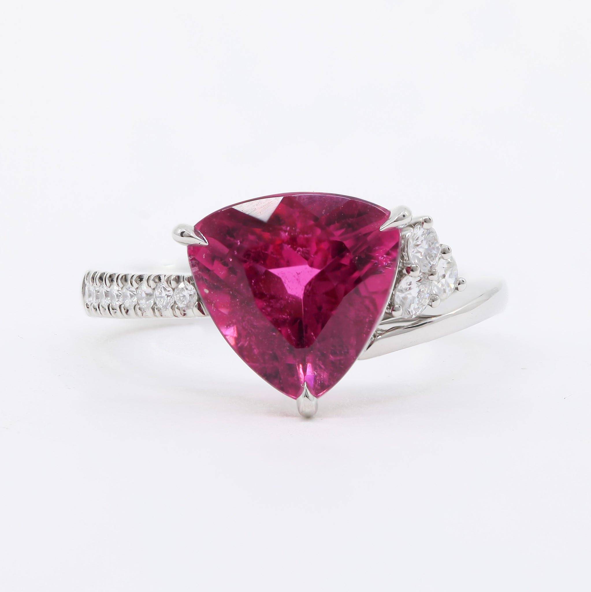 trilliant cut pink sapphire and diamond ring
