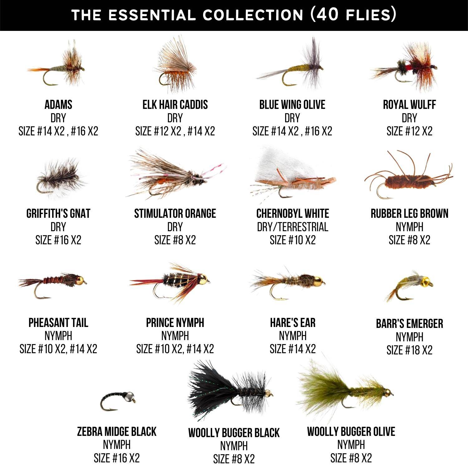 The Essential Dry Fly Collection - 12 Goat Float Flies, 5X Leader