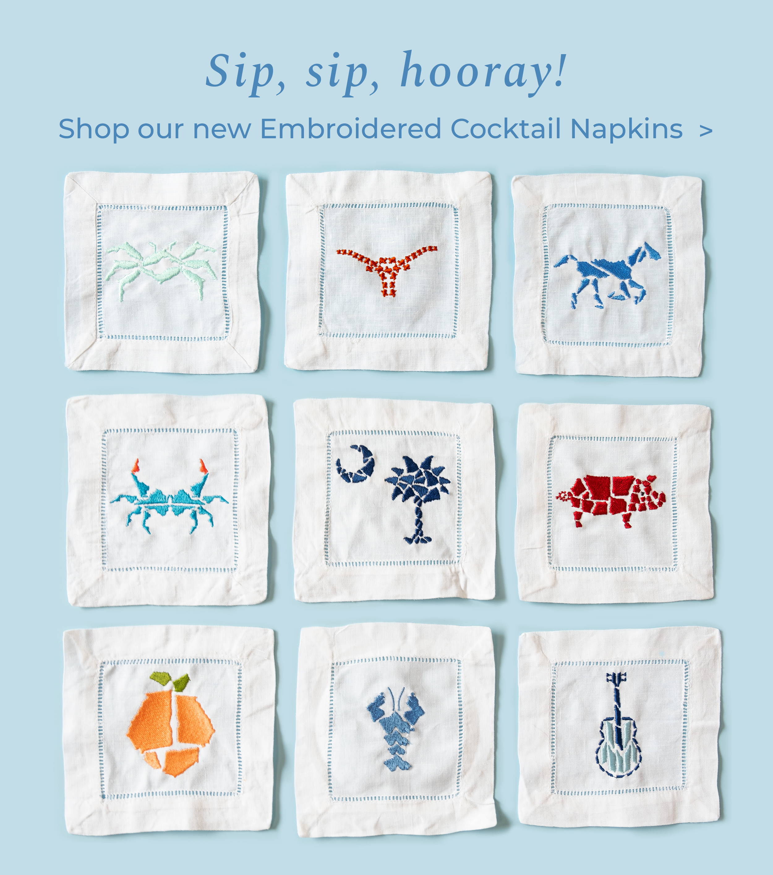 New Embroidered Cocktail Napkins!