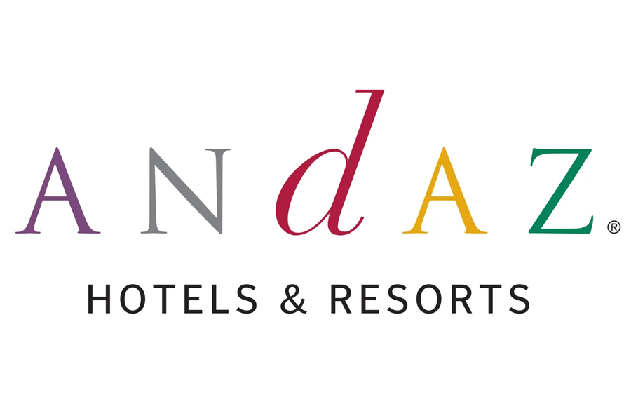 Andaz Hotels & Resorts logo with colorful lettering.