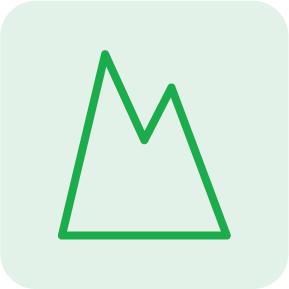 Green mountain icon on a light background.