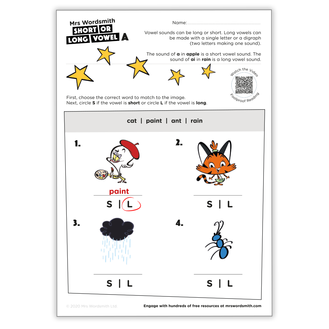 Short And Long Vowel Worksheet