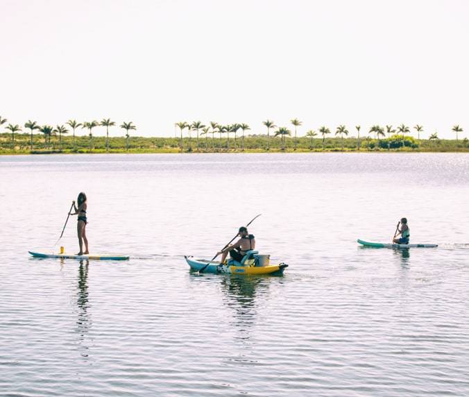 Three people paddling