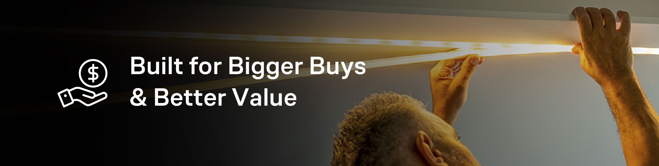 Text promoting value and suitability for larger items.