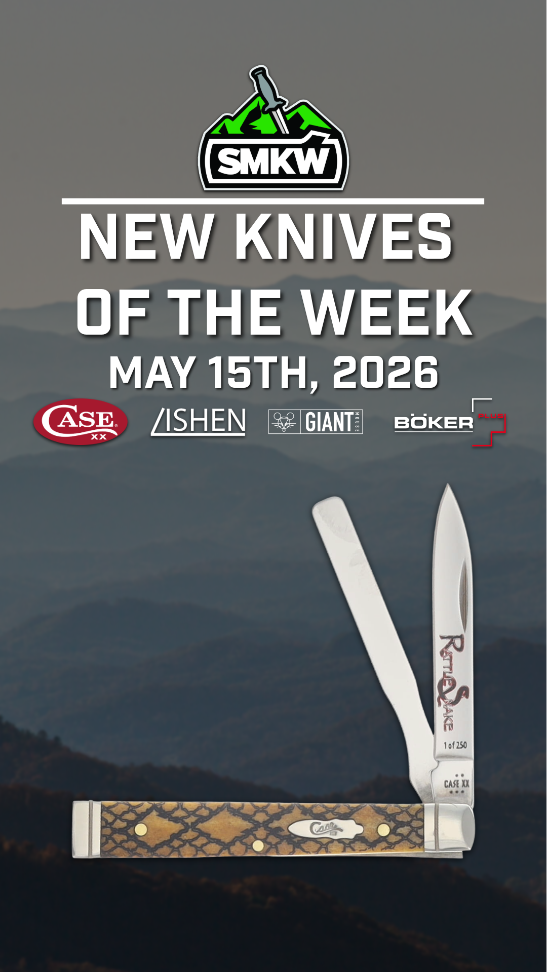 Promotional image for new knives, dated May 15, 2026.