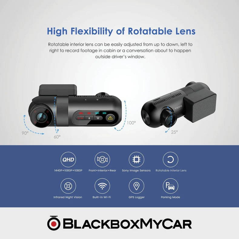 3 Cameras Car Dash Cam Front 1440P and Car Internal/Rear 1080P Video  Recorder