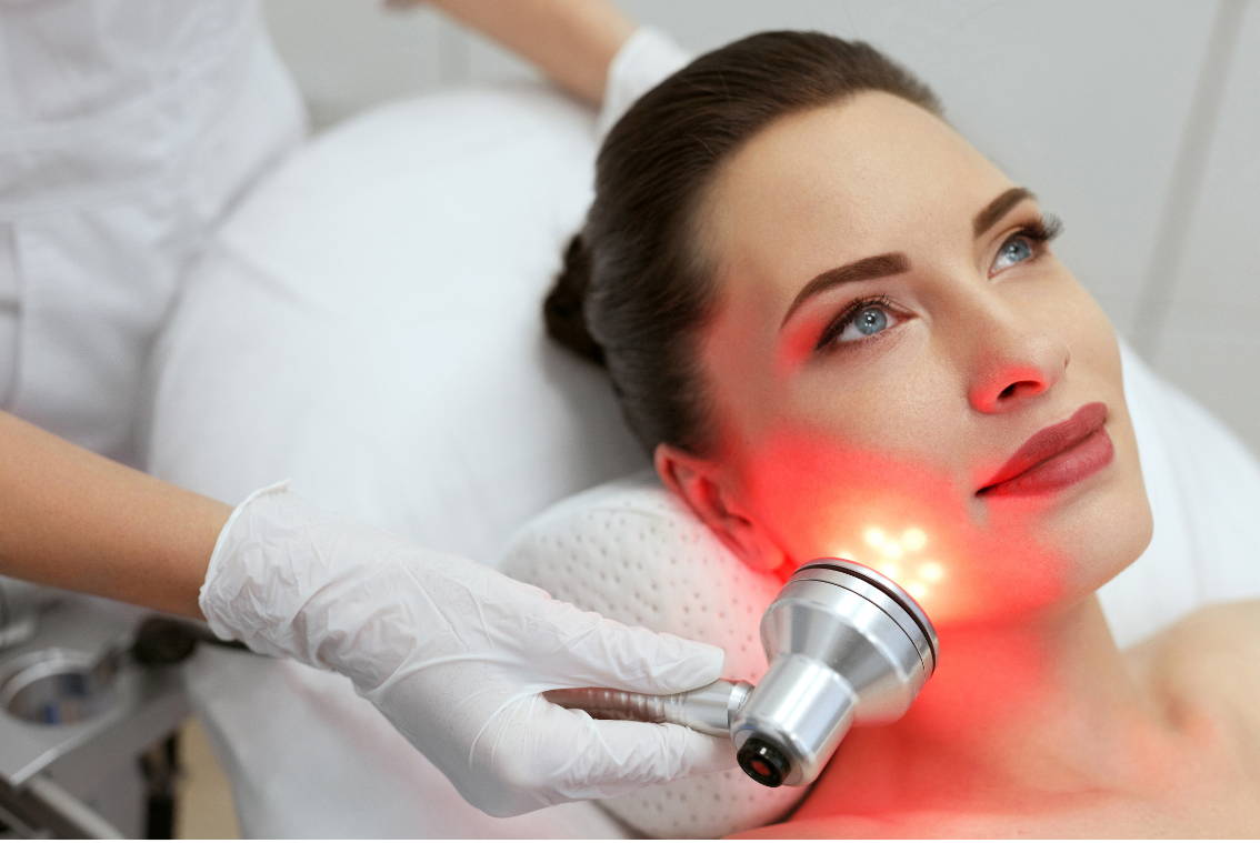 red light LED therapy on face