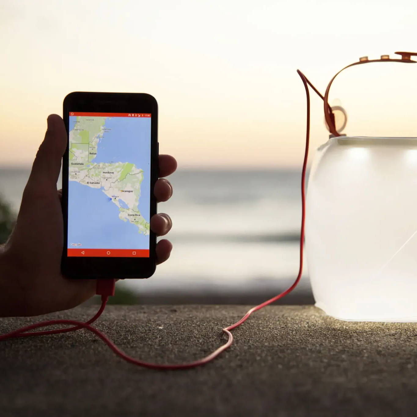 Power lantern charging phone.