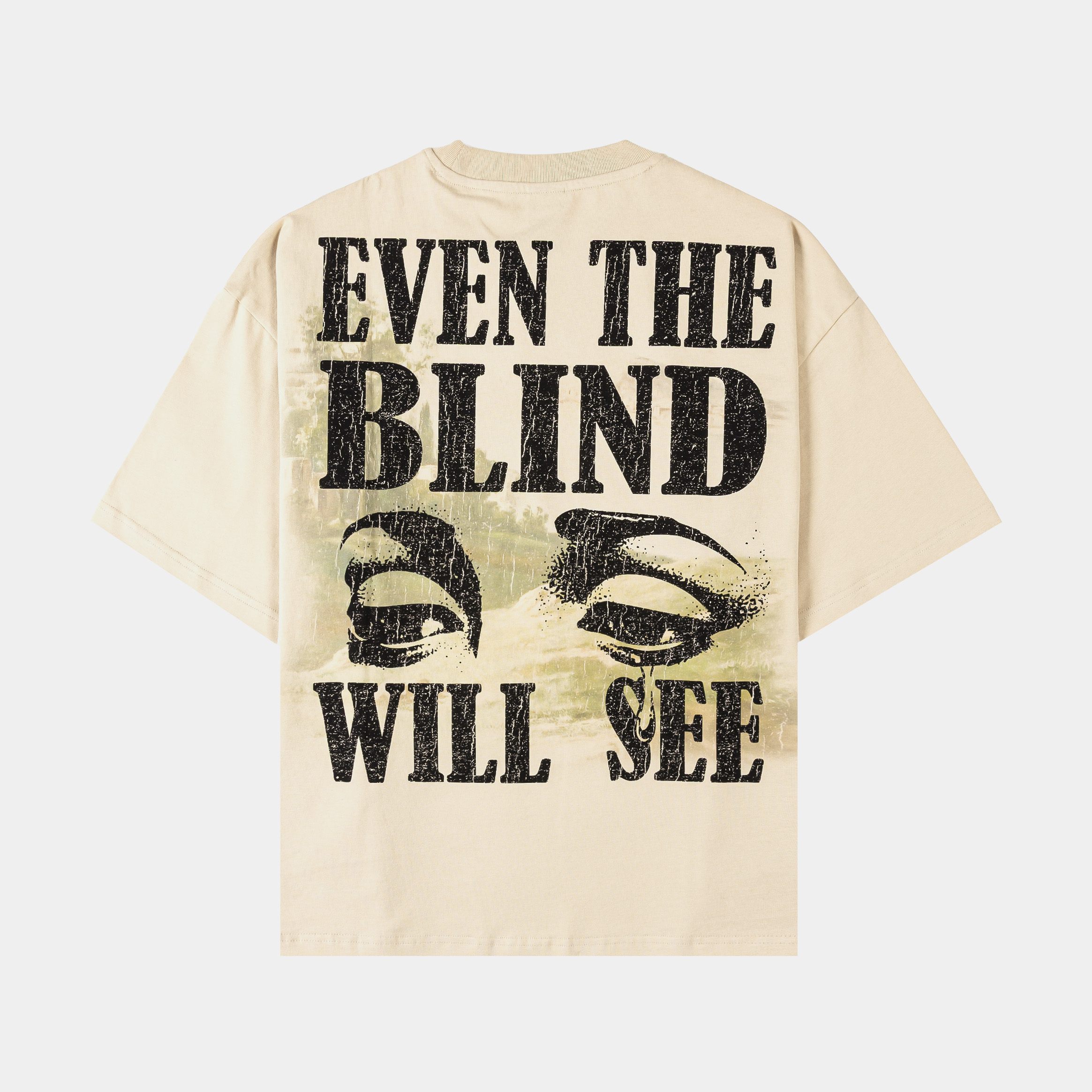 Beige t-shirt featuring a vintage painting and 