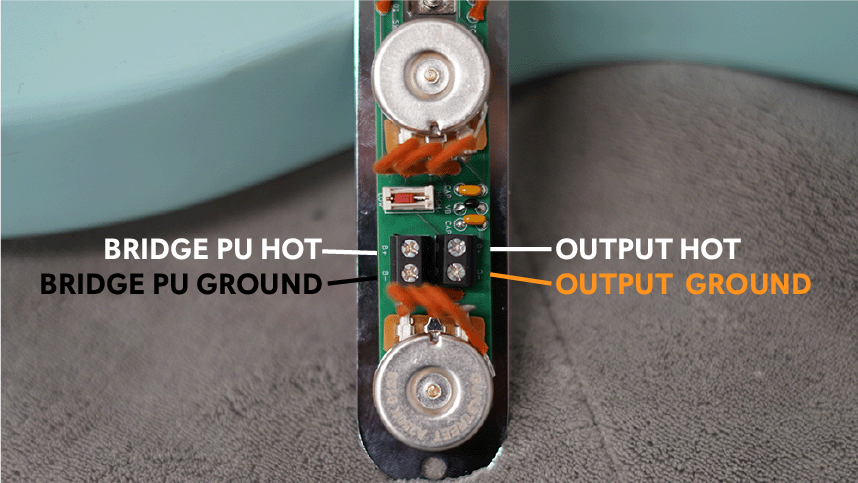 Wiring diagram of guitar pickup connections labeled for clarity.
