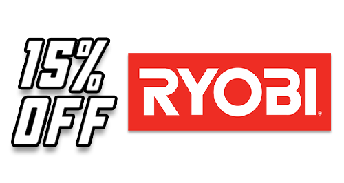 15% off Ryobi promotional graphic.