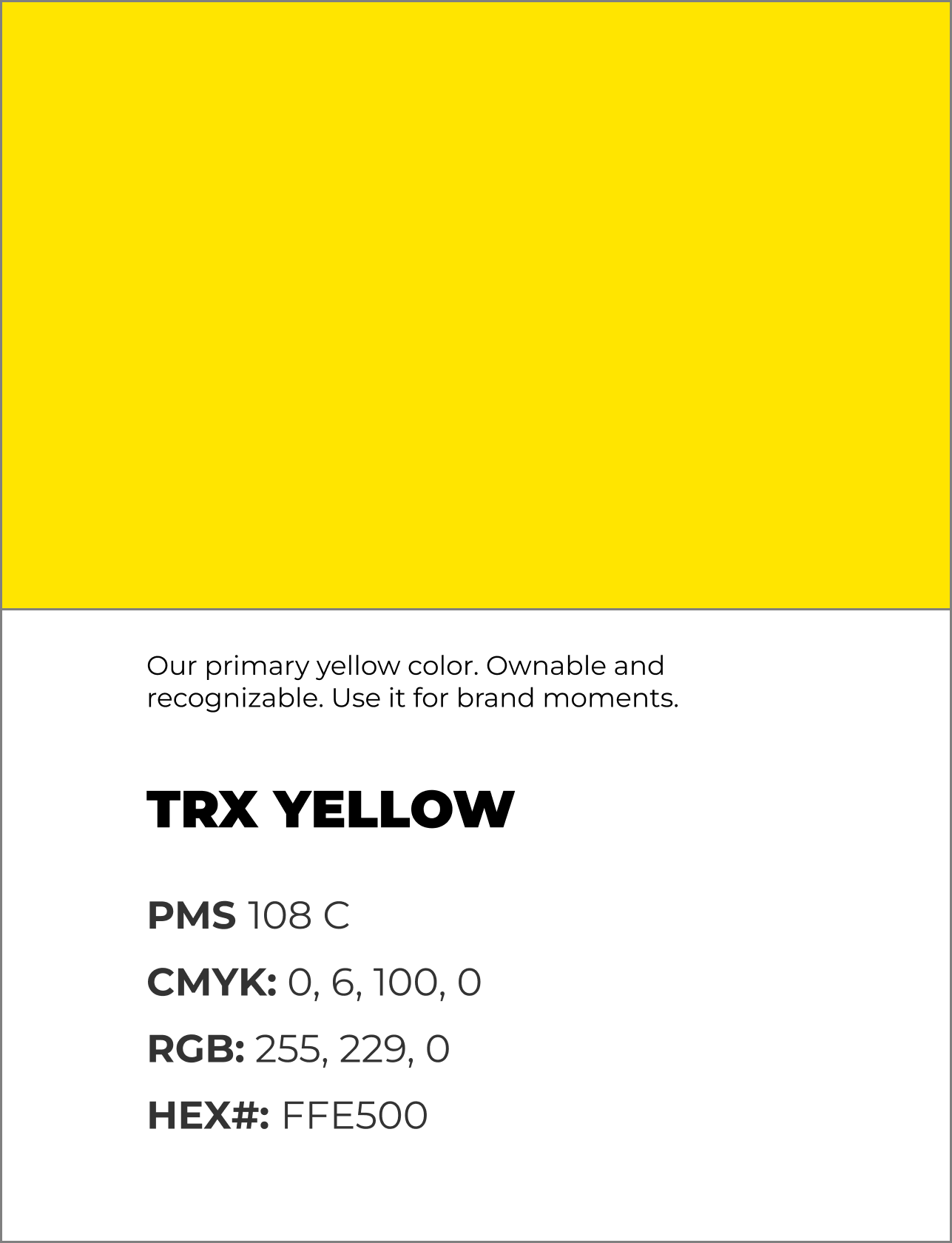 Color specification for TRX Yellow with color codes.