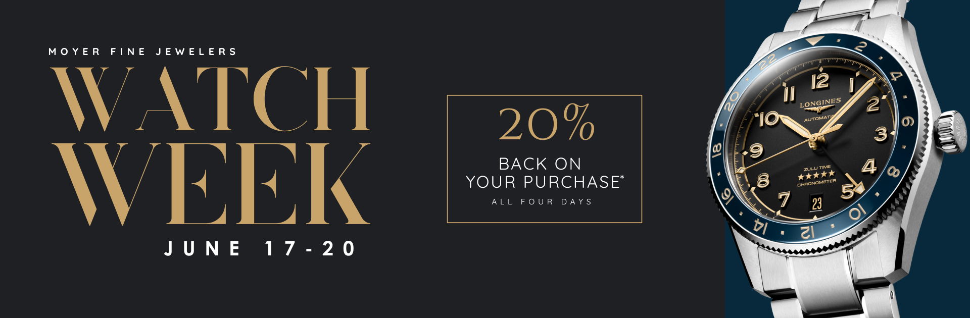 Watch Week promotion with a watch and 20% off on purchases.