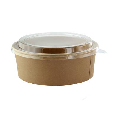 A kraft bucket with a clear lid