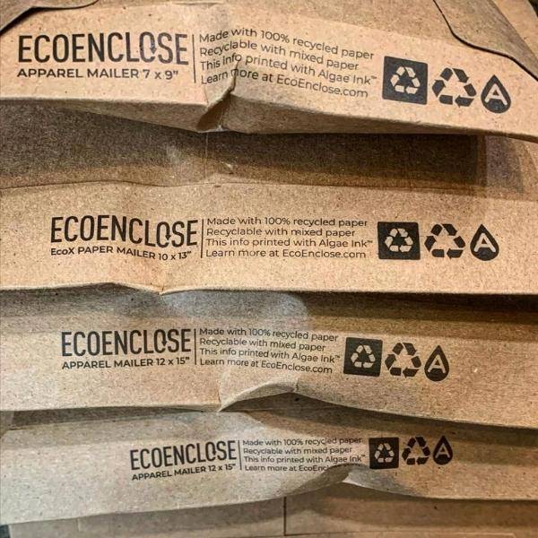 Recycled mailers with eco-friendly messaging