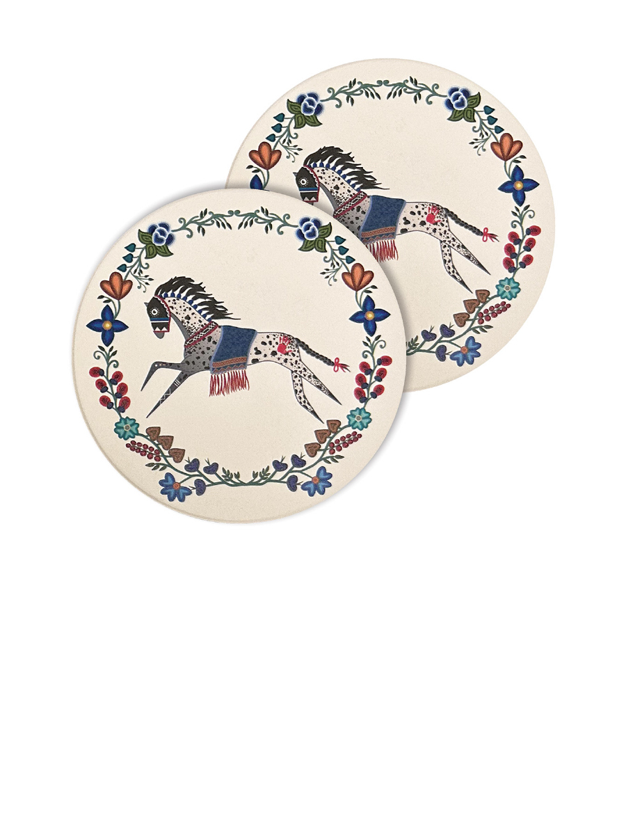 Horse (Gidagiza Mishtadim) Ceramic Coasters by Emilie McKinney, Anishinaabe