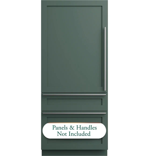 Green refrigerator with text: 