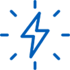 Blue lightning bolt icon with radiating lines.