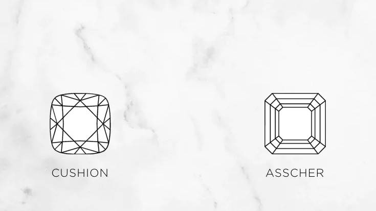 cushion and asscher diamond shapes