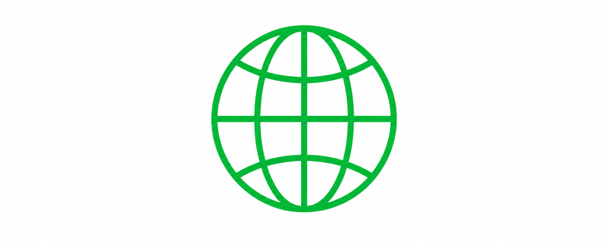 Green globe icon with grid lines representing Earth.