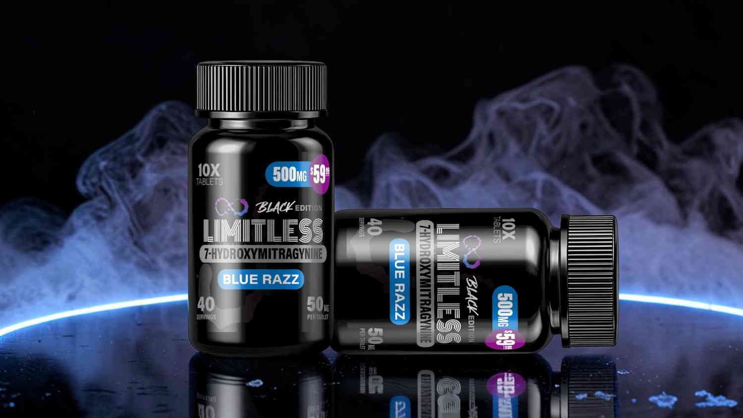 Two bottles of supplements with a smoky background.