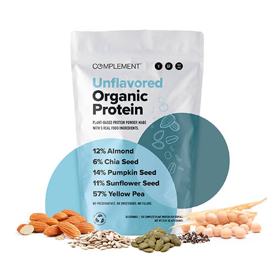 Unflavored Organic Protein with 100% vegan ingredients like Almond, Chia seed, pumpkin seed, sunflower seed and yellow pea