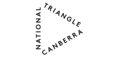 Logo of National Triangle Canberra with text arranged in a triangular shape.