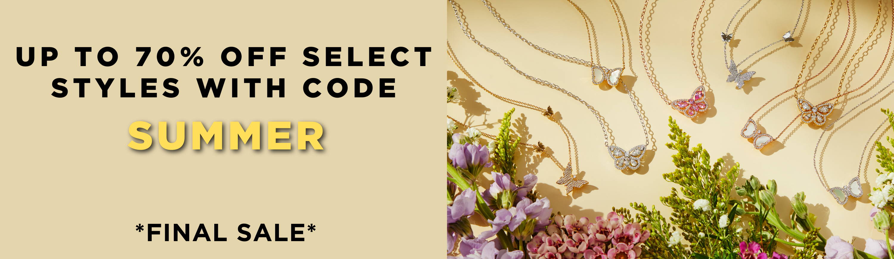 UP TO 70% OFF SELECT STYLES WITH CODE SUMMER - FINAL SALE (IMAGE DESCRIPTION - SEVERAL BUTTERFLY CZ AND COLOR STONE PENDANTS SURROUNDED BY FLOWERS)