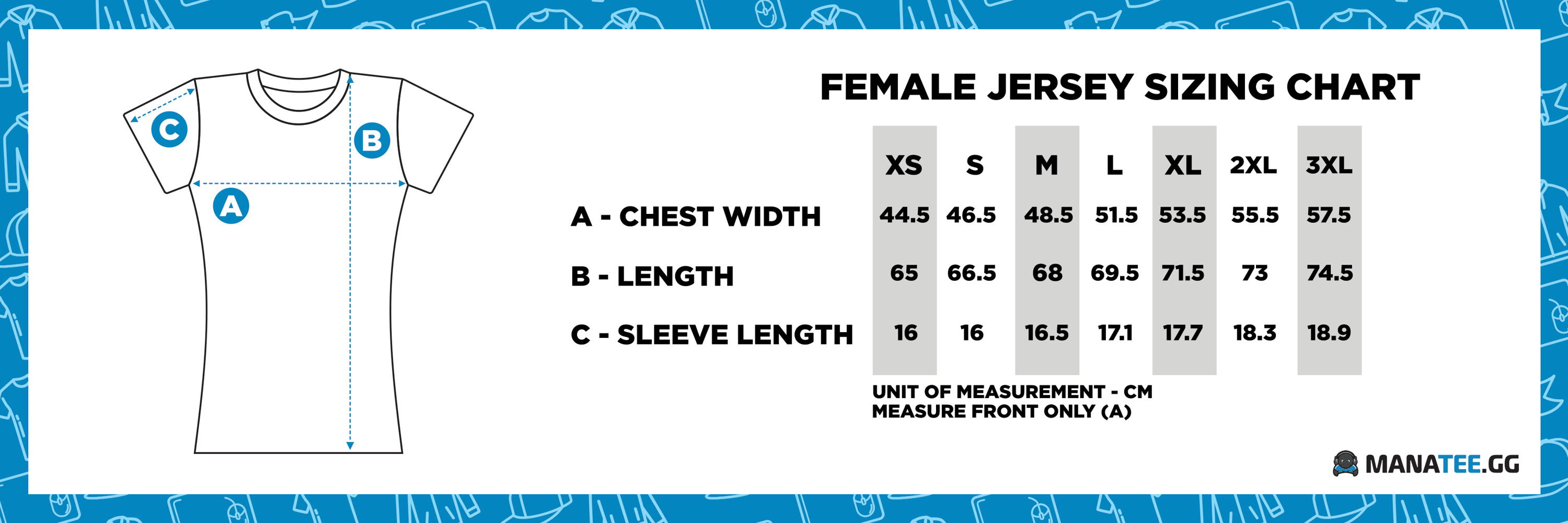 Manatee.GG Esports Jersey Gaming Size Chart - Female