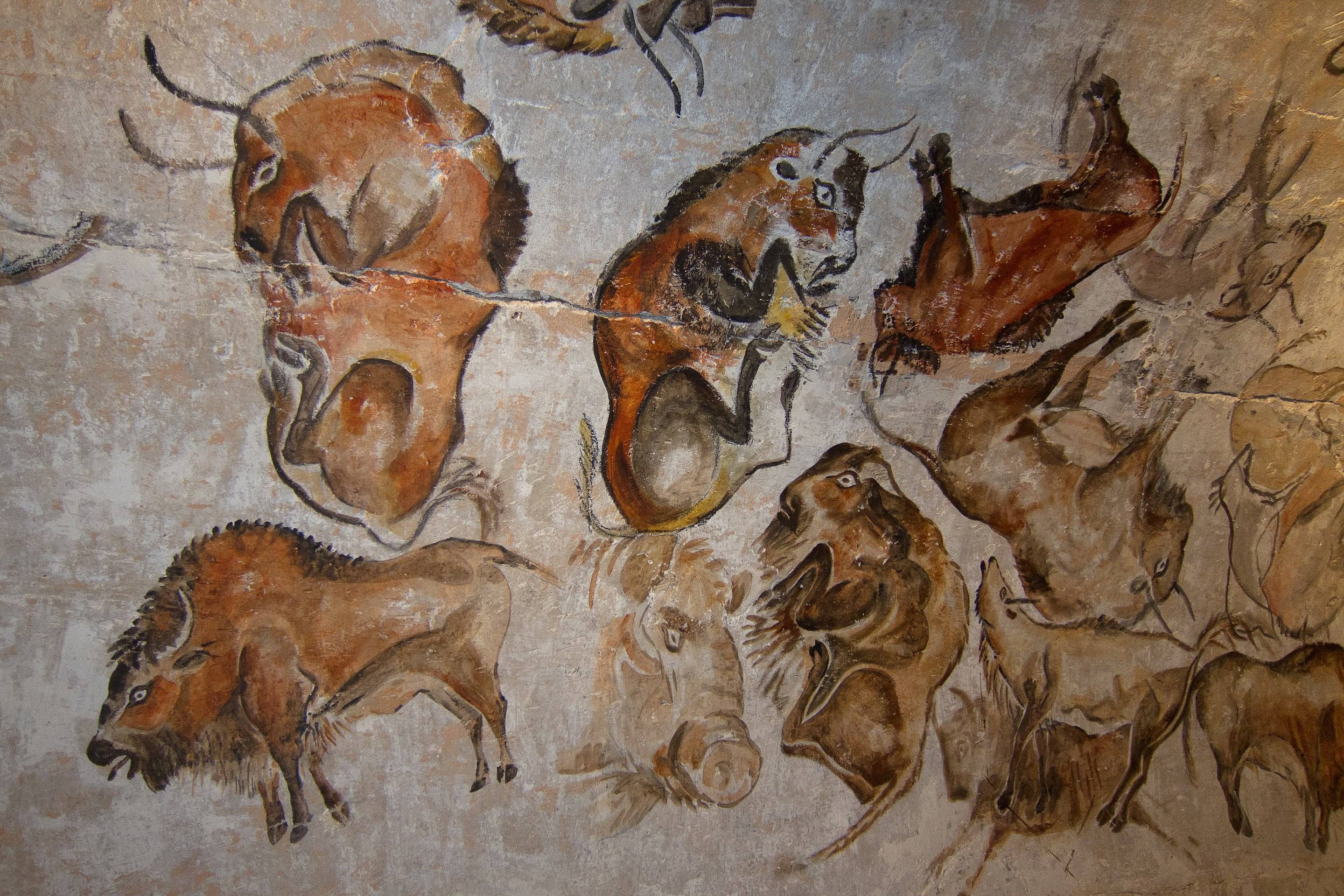 Replica of Palaeolithic cave paintings from the Altamira cave in Spain, painted c. 20,000 years ago