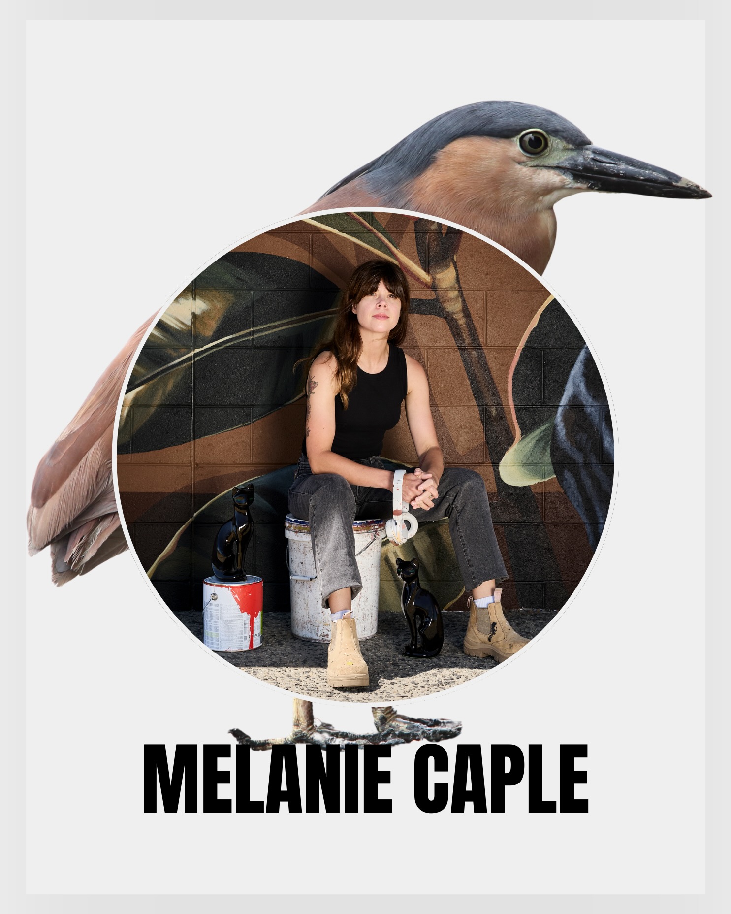 Bird Tales hero image of artist Melanie Caple with a Nankeen Night Heron