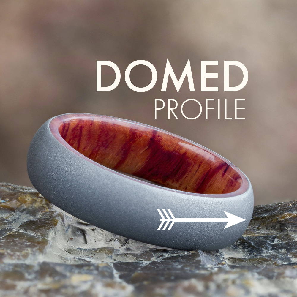 Domed profile wedding band with wood