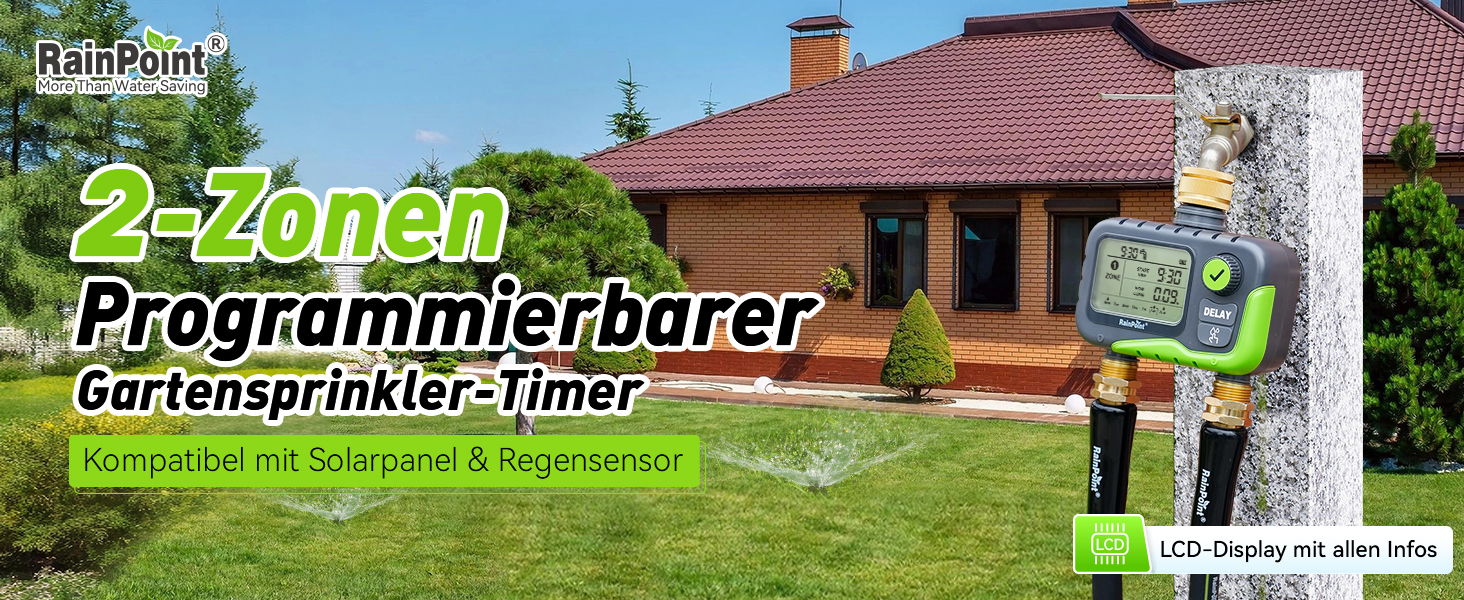 2-Zonen programmierbarer Gartensprinkler-Timer für automatische Bewässerungssysteme.