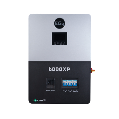 EG4 6000XP forward facing with logo and ports.