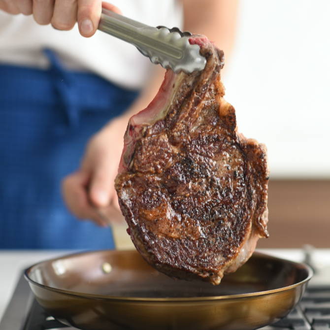 The Misen Carbon Steel Pan is durable and nearly impossible to ruin, even when browning pork chops.