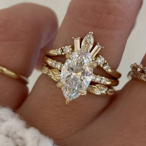 marquise diamond with crown wedding band