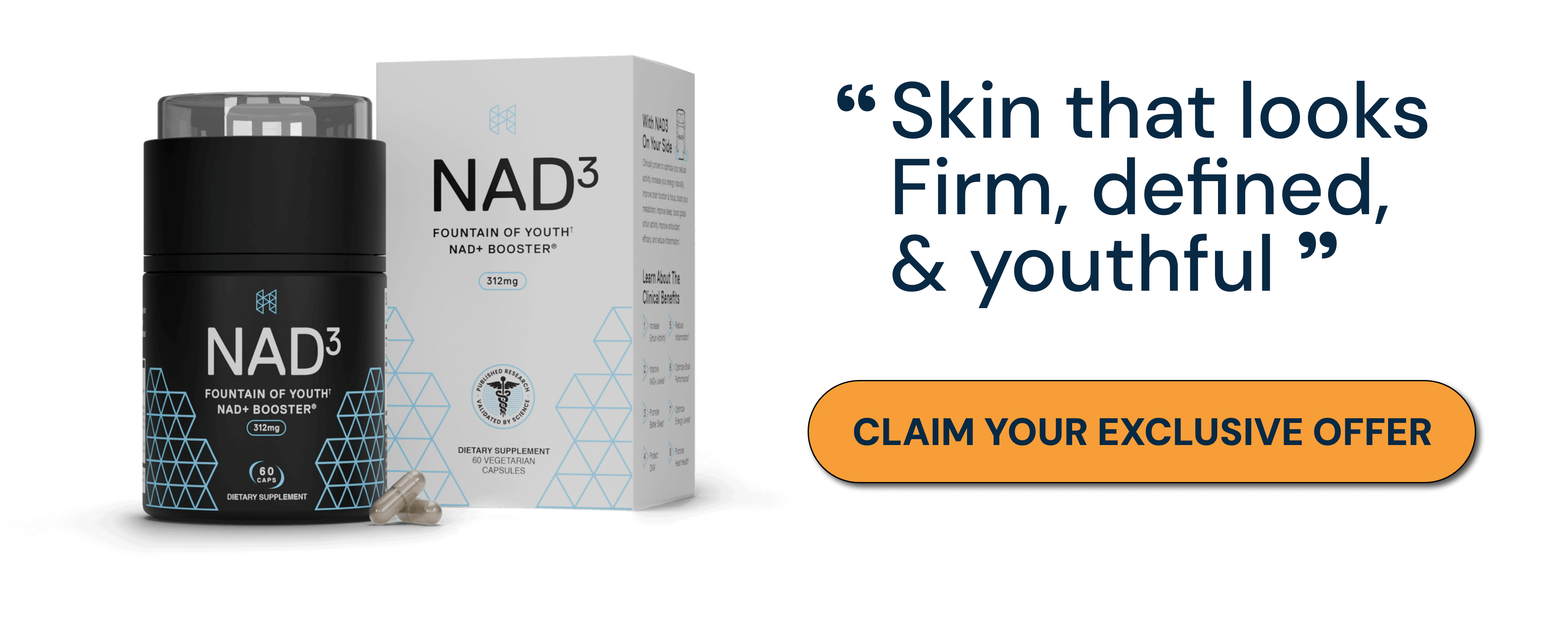 NAD product with a tagline about youthful skin and an exclusive offer.