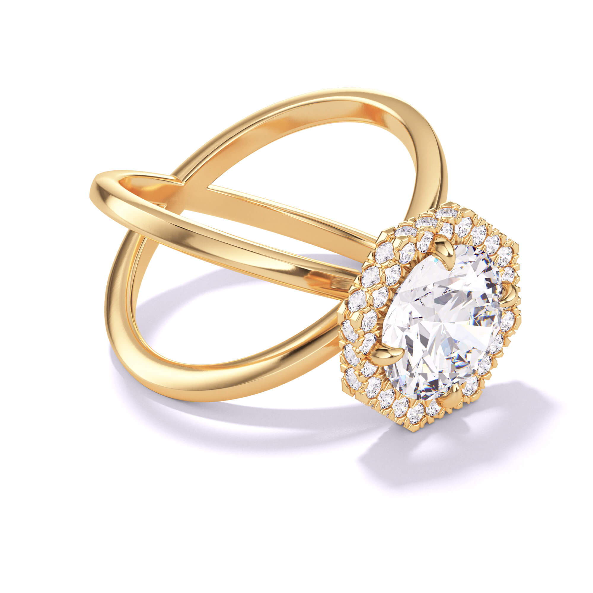 round diamond octagon halo engagement ring