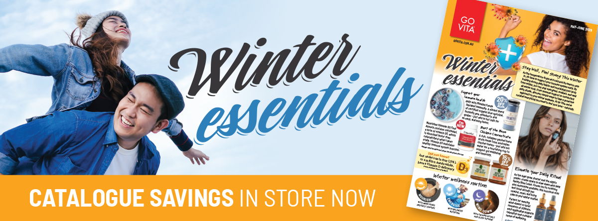 Winter essentials promotion with people and catalogue savings information.