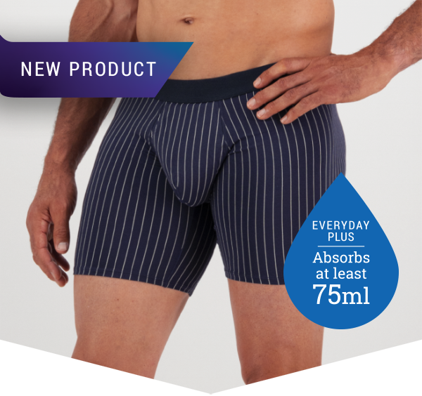 Confitex for Men absorbent underwear in navy blue with grey pinstripe
