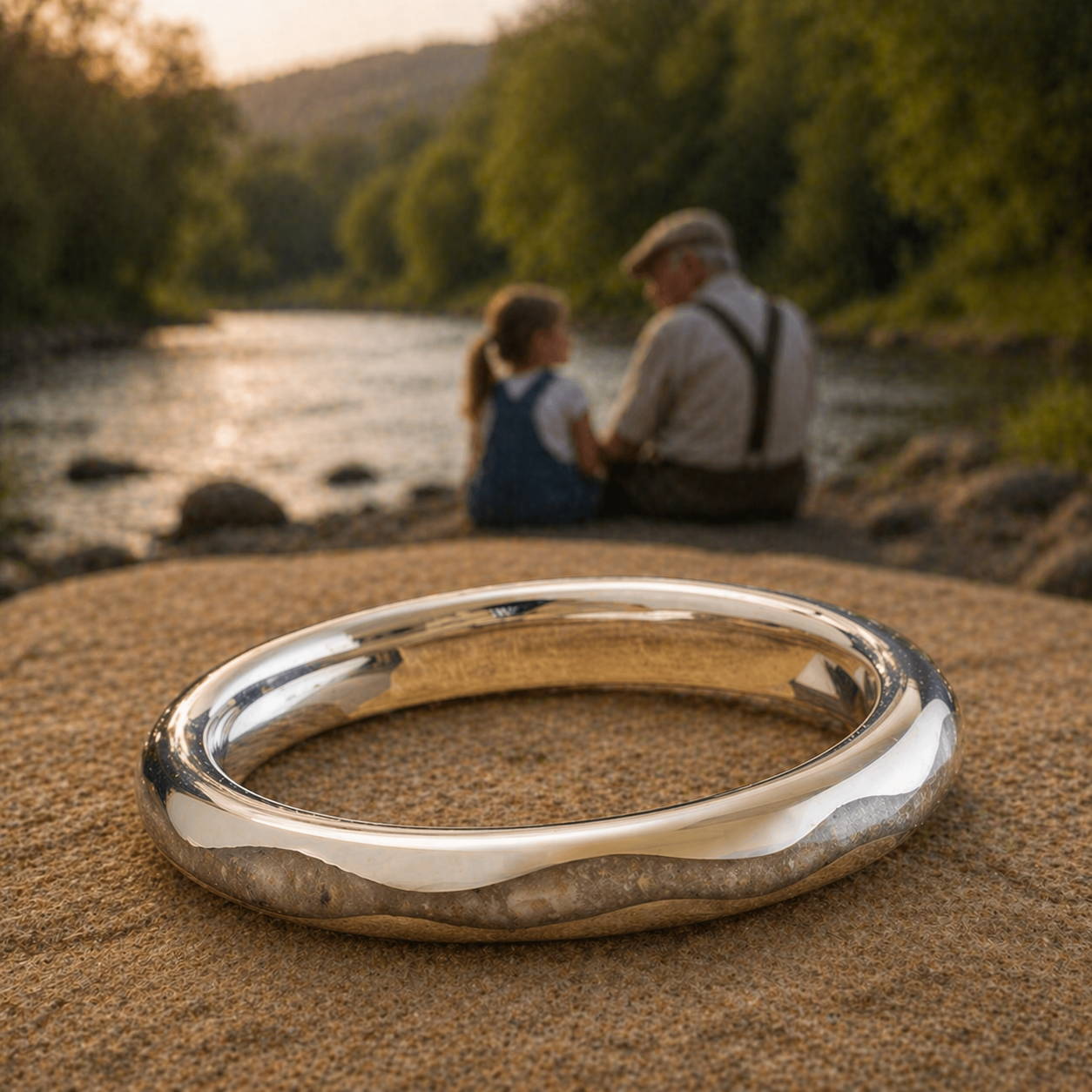 White gold memorial ring with ash