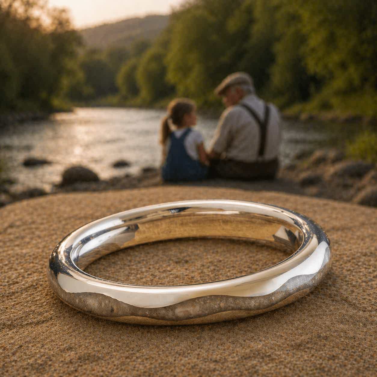 White gold memorial ring with ash