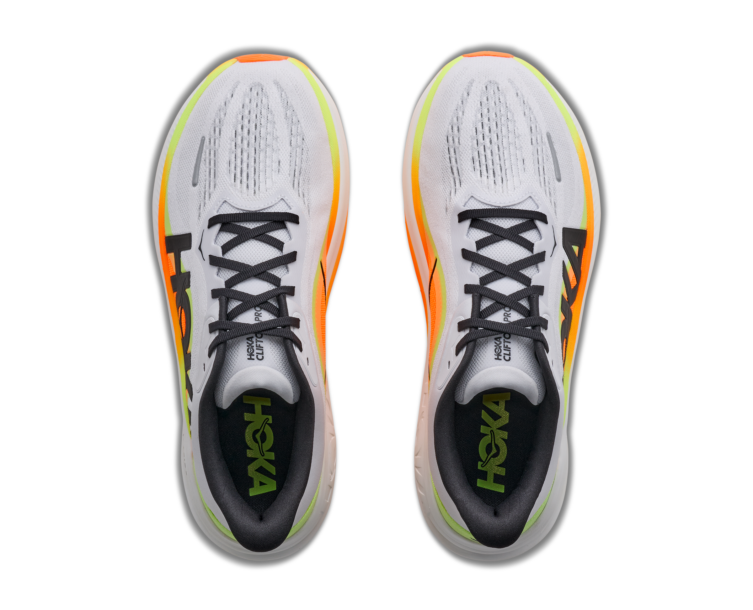 Der Hoka Clifton Pro aus der Vogelperspektive fotografiert.